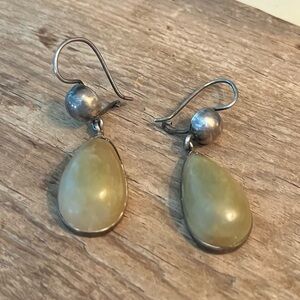Antique 925 Sterling Silver Serpentine Drop Earrings New Jade Arts & Crafts